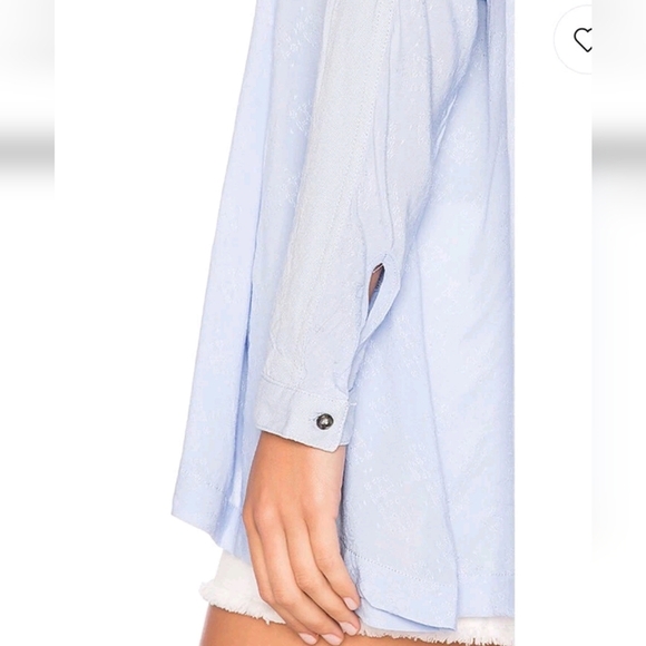Free People Lovely Day Blue Oversized Jacquard Button Pocket Top, Size Large - Picture 15 of 15